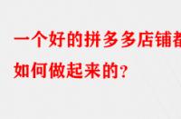 一個(gè)好的拼多多店鋪都是如何做起來(lái)的？